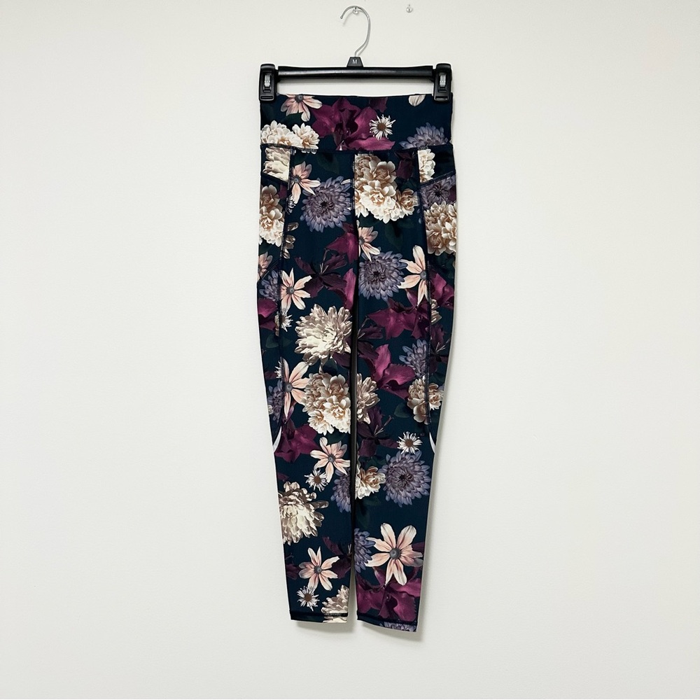 NEW Sweaty Betty Zero Gravity 7/8 Floral Leggings - Blue & Plum High Rise NWT XS